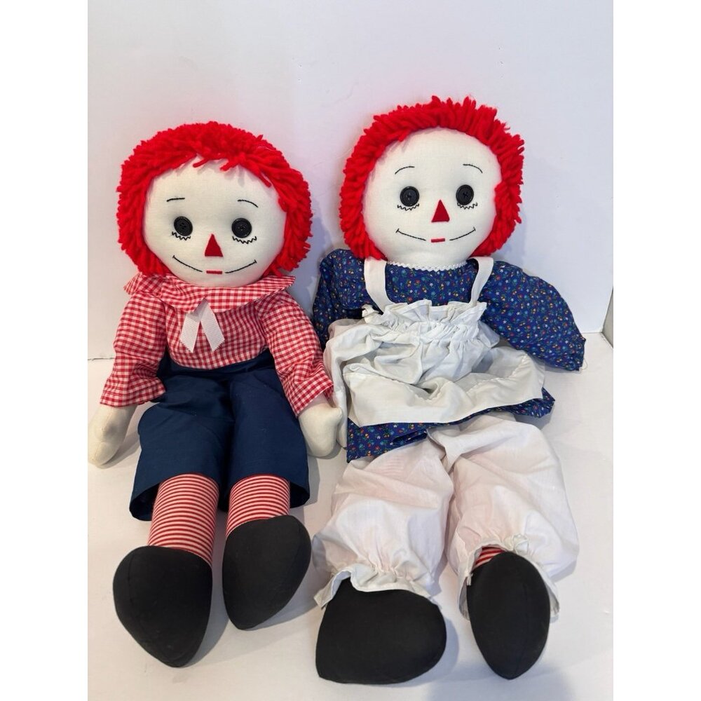 Vintage 23” Raggedy Ann and Andy Dolls Collectible Heart Stamp